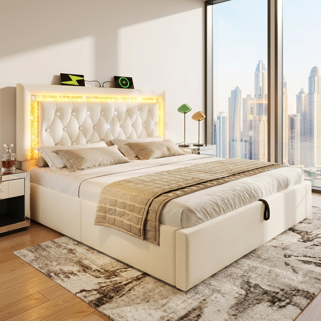 Audreamy Orionis Ottoman Bed Beige Velvet