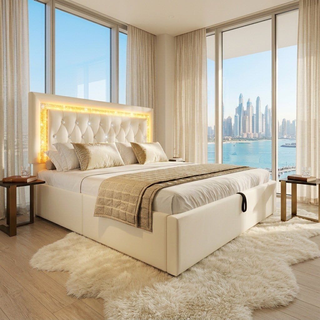 Audreamy Orionis Ottoman Bed Beige Velvet