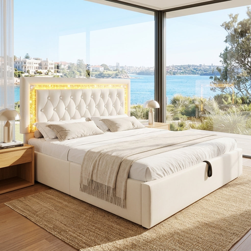 Audreamy Orionis Ottoman Bed Beige Velvet
