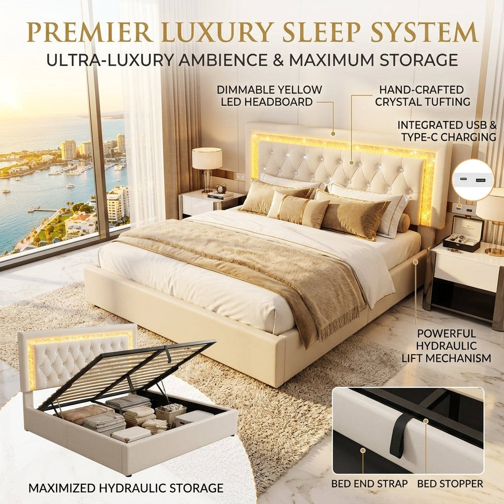 Audreamy Orionis Ottoman Bed Beige Velvet