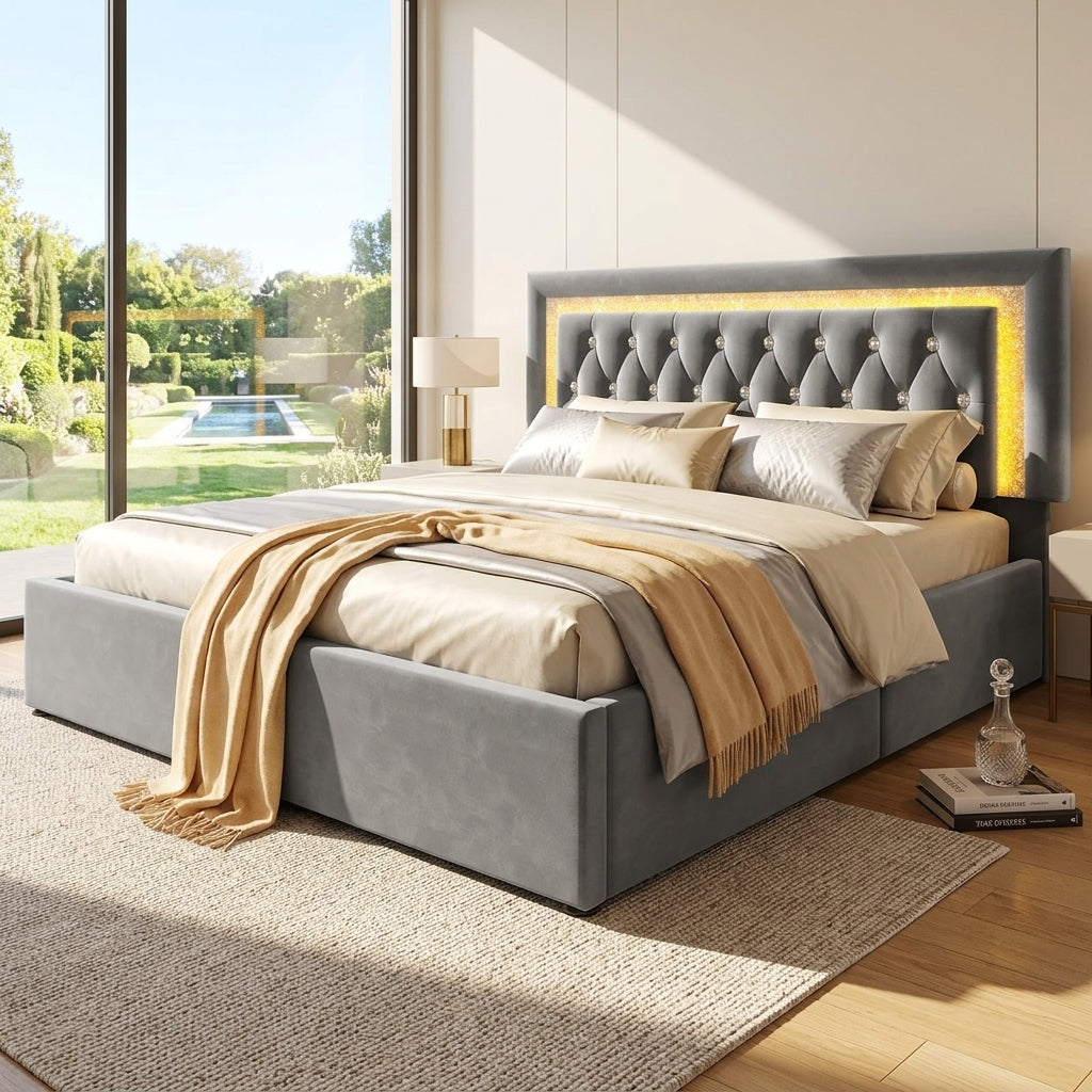 Audreamy Orionis Ottoman Bed Grey Velvet