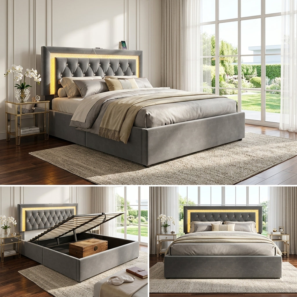 Audreamy Orionis Ottoman Bed Grey Velvet