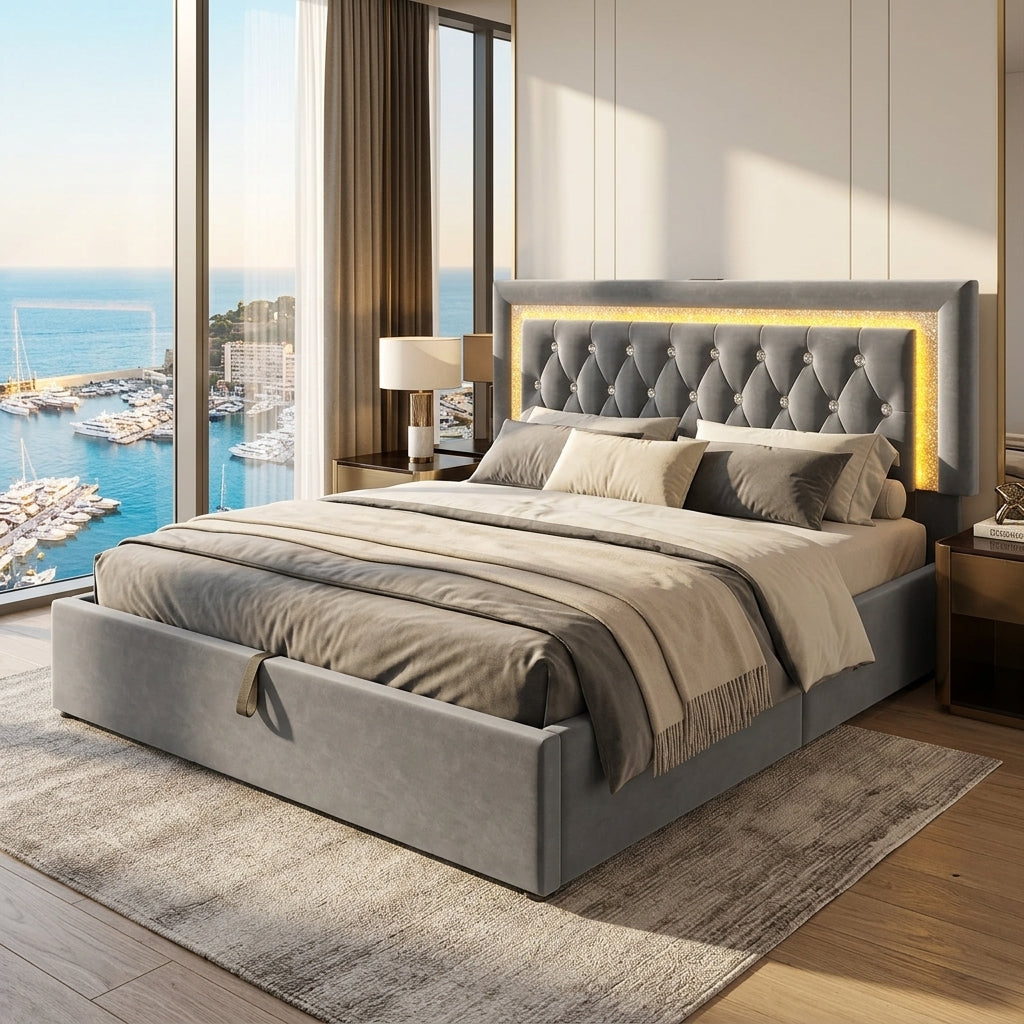 Audreamy Orionis Ottoman Bed Grey Velvet