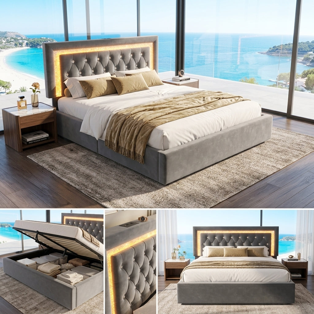 Audreamy Orionis Ottoman Bed Grey Velvet