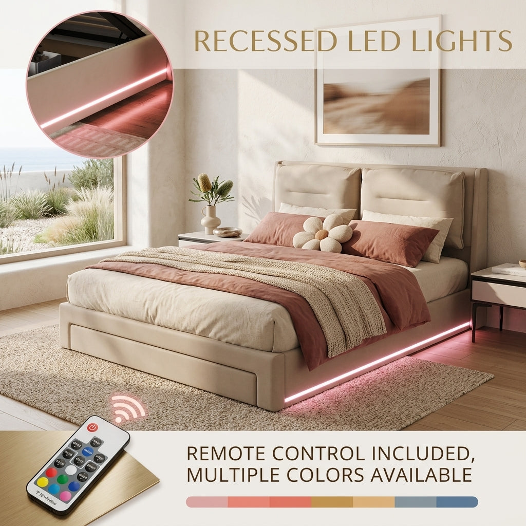 Audreamy Camden Ottoman Bed Beige Velvet