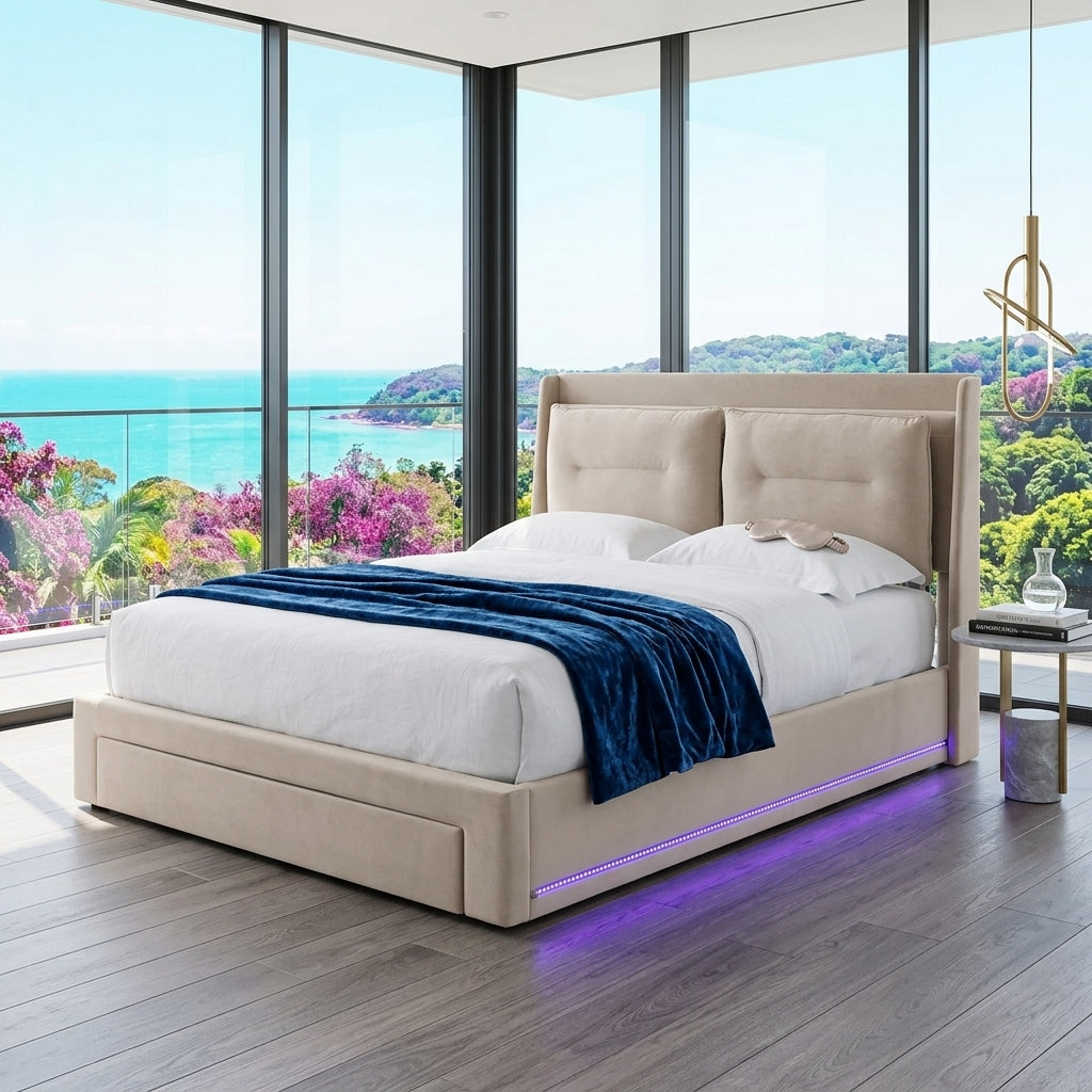 Audreamy Camden Ottoman Bed Beige Velvet