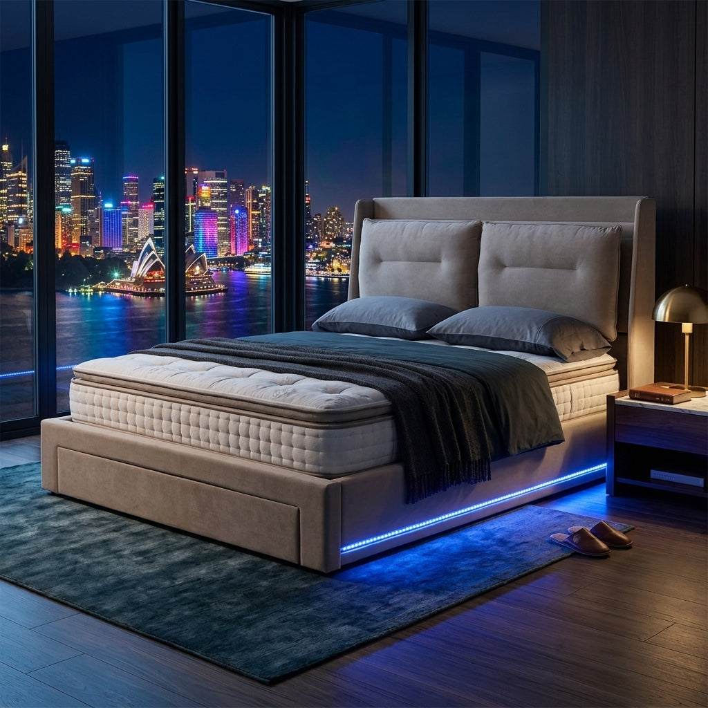 Audreamy Camden Ottoman Bed Beige Velvet