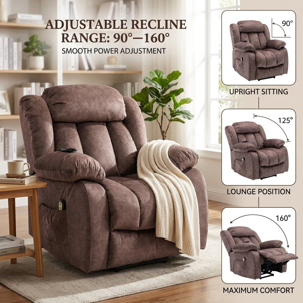 Power Massage Lift Recliner Chair with Heat & Vibration for Elderly, Heavy Duty and Safety Motion Reclining Mechanism - Antiskid Fabric Sofa Contempoary Overstuffed Design