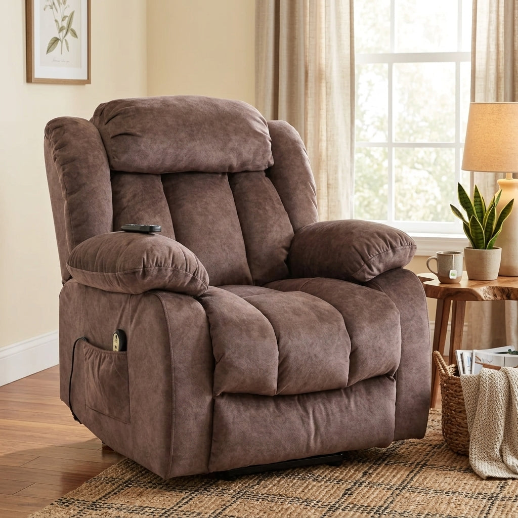 Power Massage Lift Recliner Chair with Heat & Vibration for Elderly, Heavy Duty and Safety Motion Reclining Mechanism - Antiskid Fabric Sofa Contempoary Overstuffed Design
