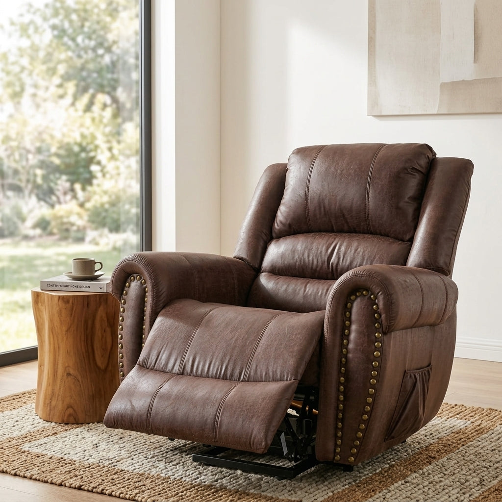 Recliner Armchair Large Power Lift with Massage and Heat, Massage Chair Heavy Duty Electric Faux Leather Reclining Chairs