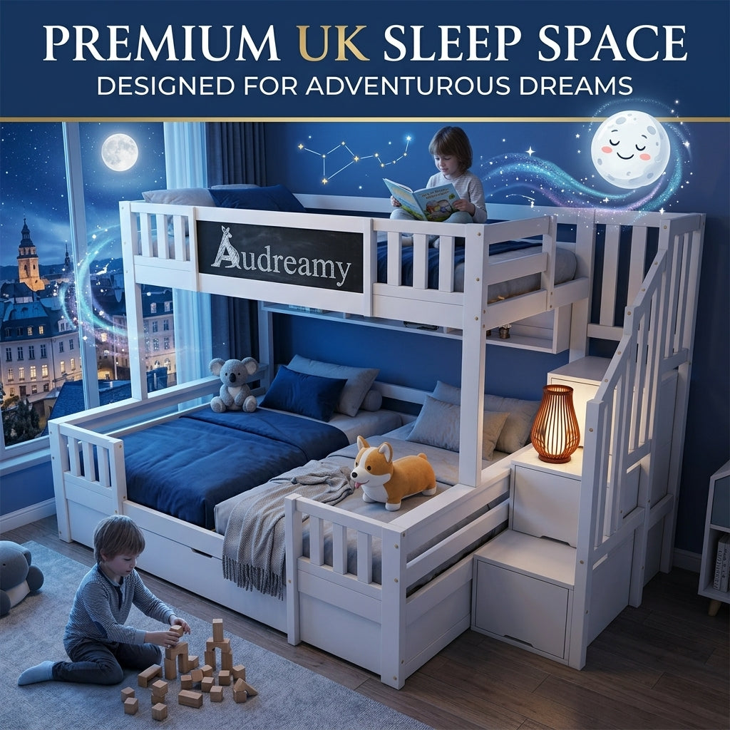 Audreamy Nimby Bunk Bed with Chalkboard for Kids White Wooden