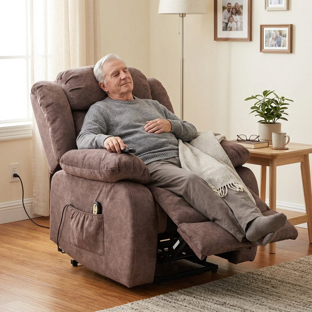 Power Massage Lift Recliner Chair with Heat & Vibration for Elderly, Heavy Duty and Safety Motion Reclining Mechanism - Antiskid Fabric Sofa Contempoary Overstuffed Design
