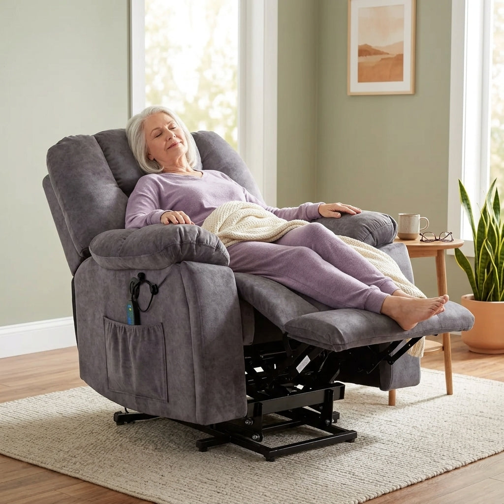 (Pictures Change)Power Massage Lift Recliner Chair with Heat & Vibration for Elderly, Heavy Duty and Safety Motion Reclining Mechanism - Antiskid Fabric Sofa Contempoary Overstuffed Design