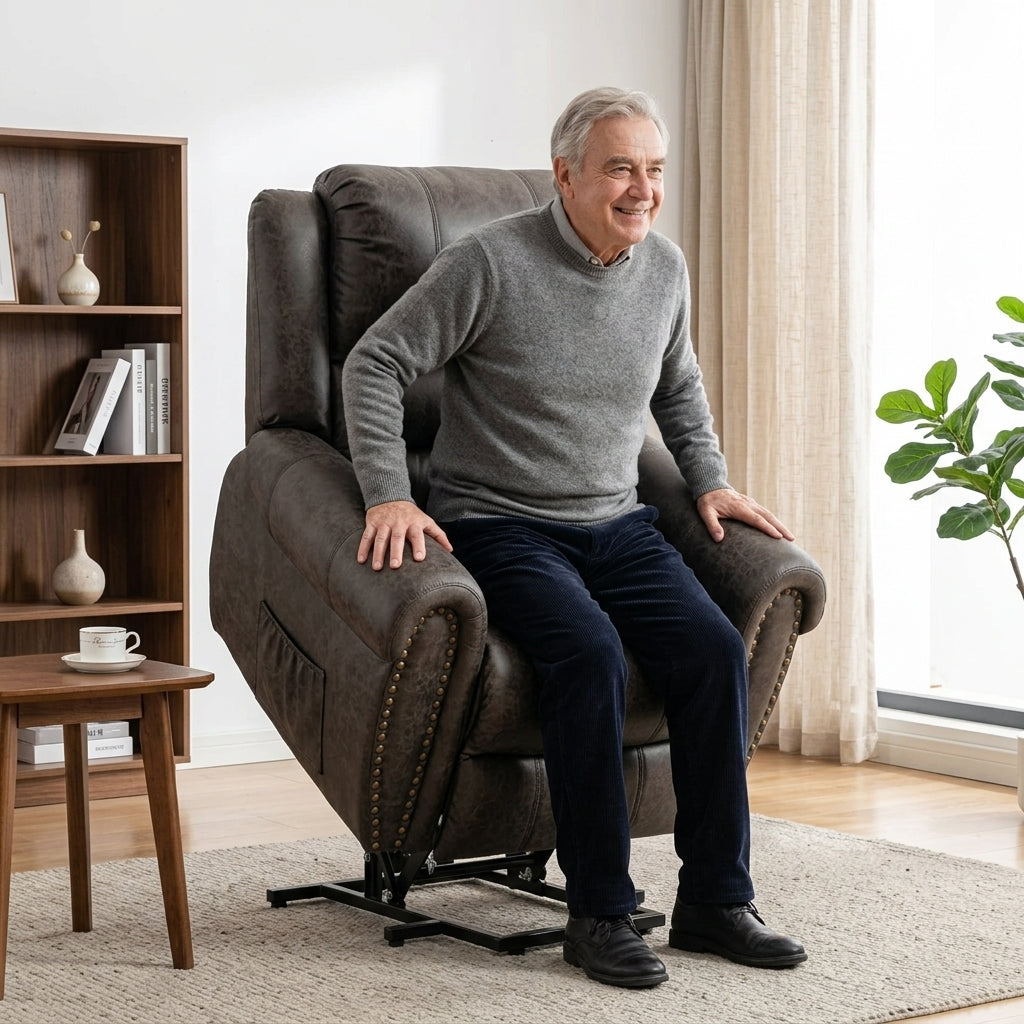 Large Power Lift Recliner Chairs with Massage and Heat for Elderly Big People, Massage Chair Heavy Duty Electric Faux Leather Reclining Chairs with USB Port and 2 Side Pockets