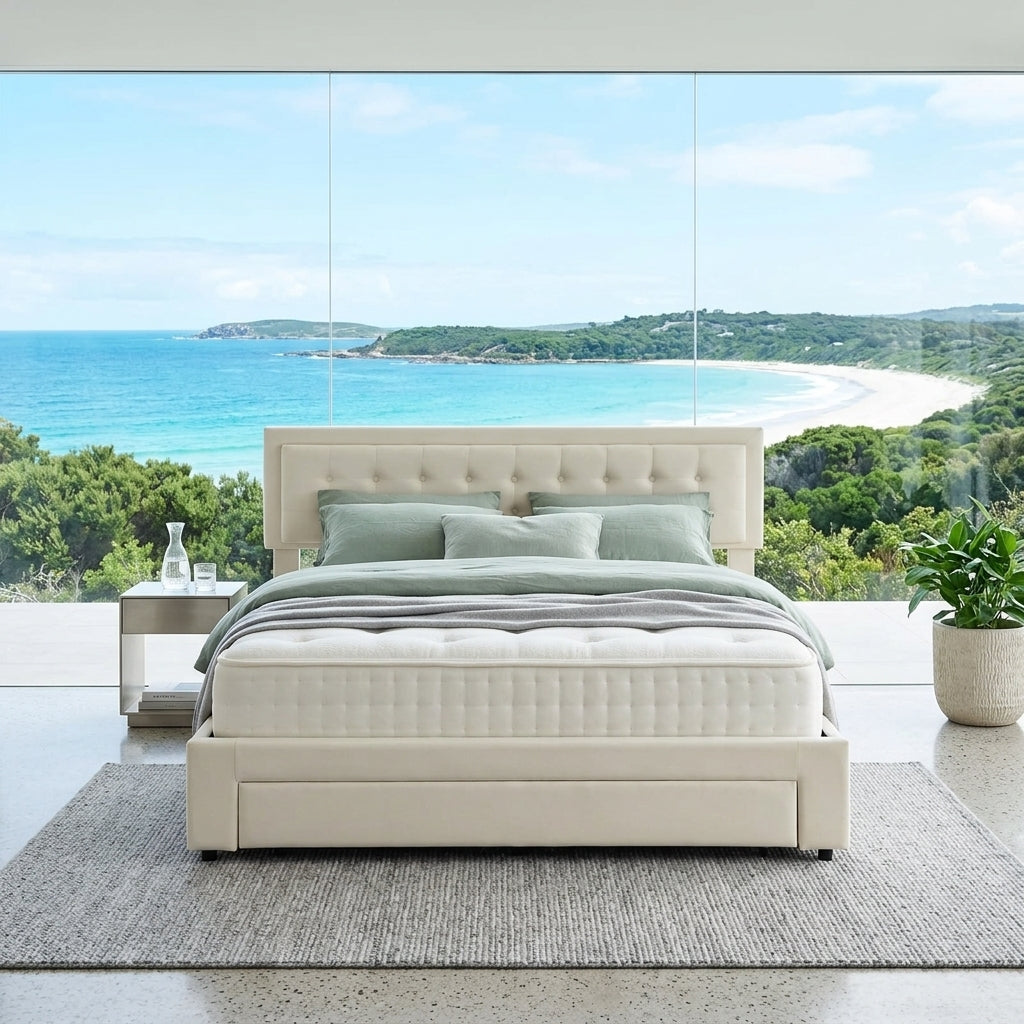 Audreamy Everley Ottoman Bed Beige Velvet