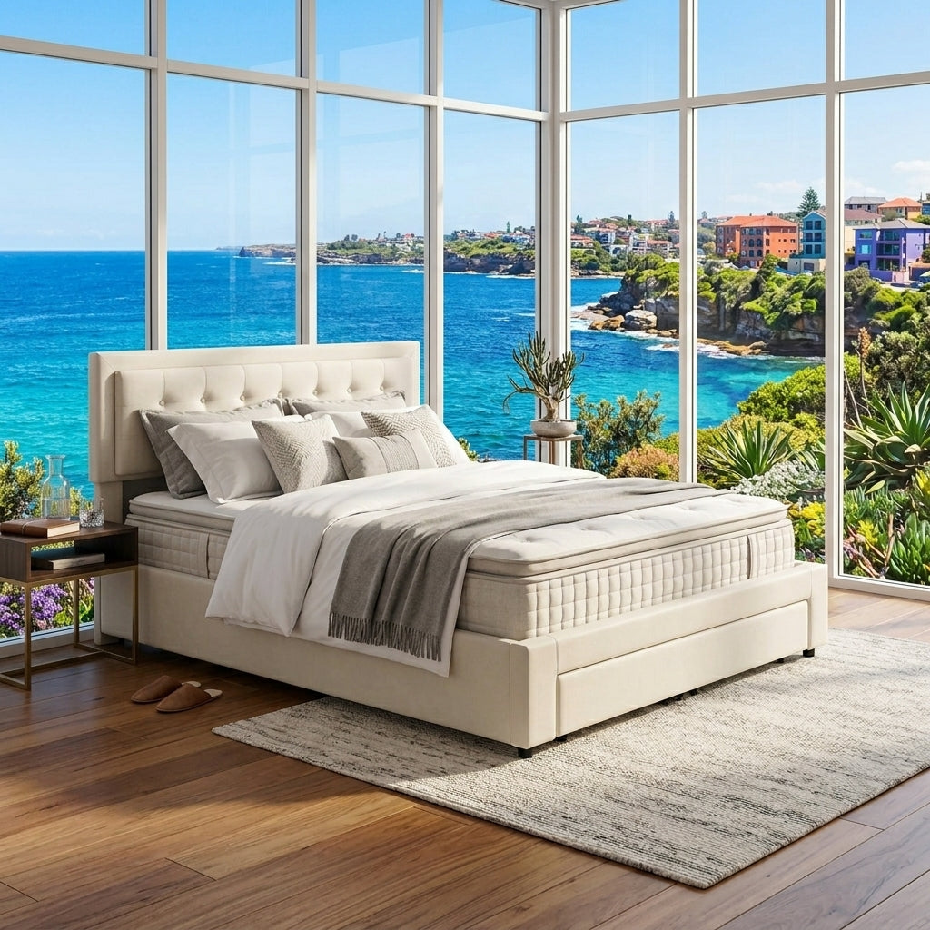Audreamy Everley Ottoman Bed Beige Velvet