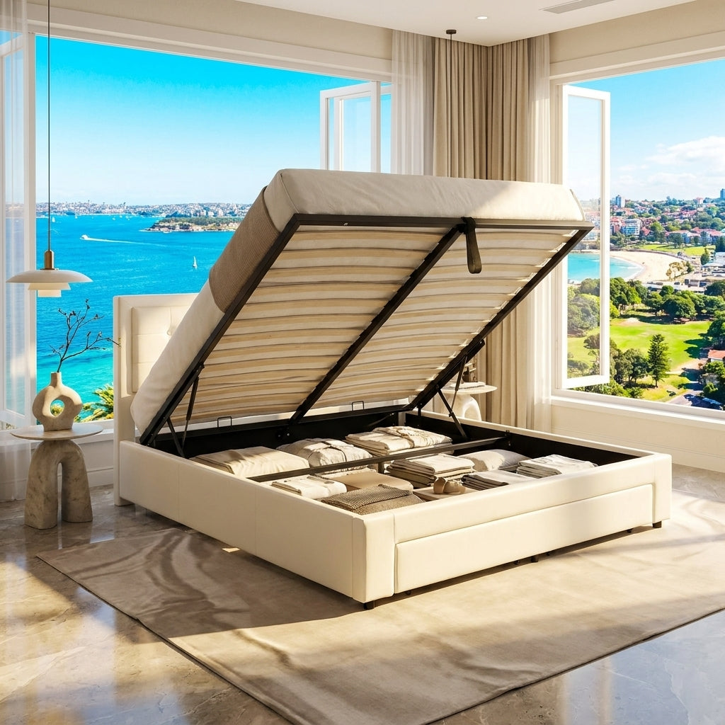 Audreamy Everley Ottoman Bed Beige Velvet