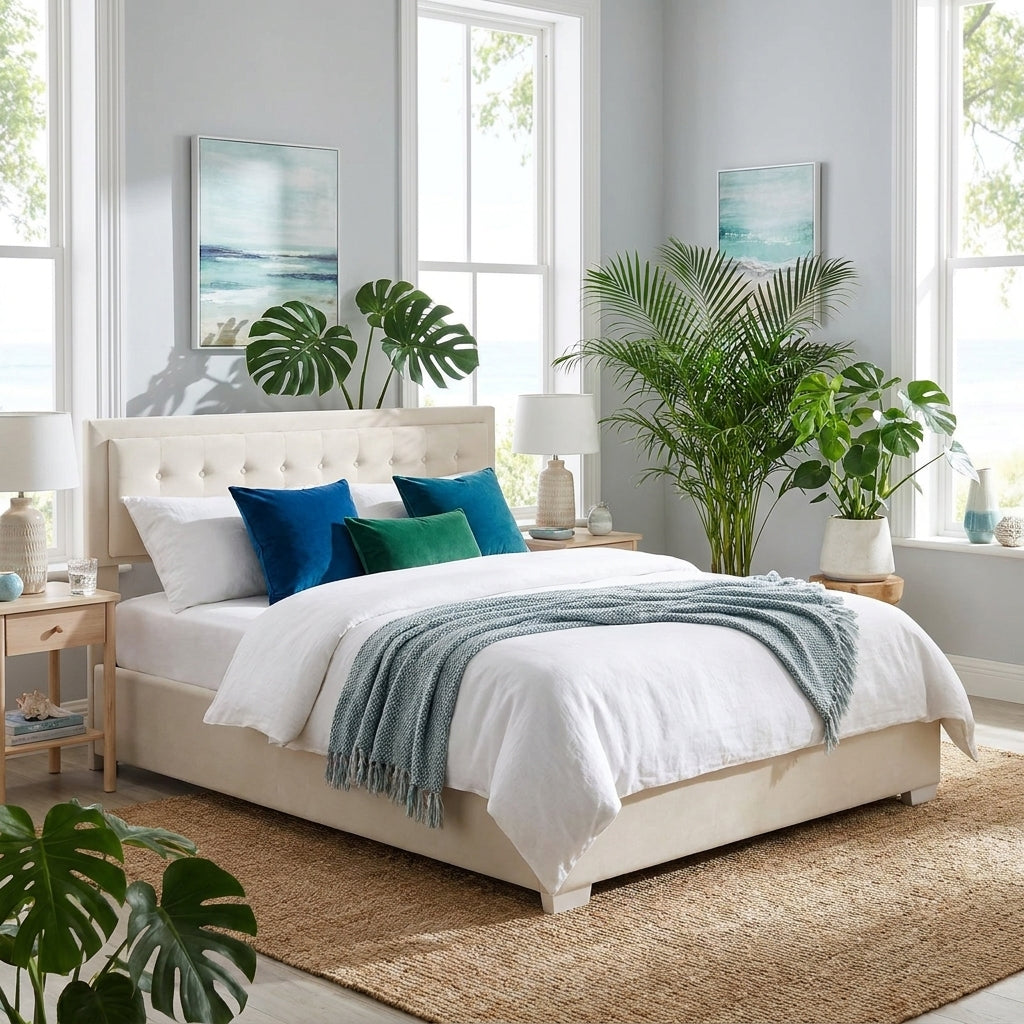 Audreamy Everley Ottoman Bed Beige Velvet