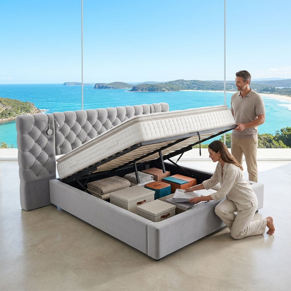 Audreamy Maelis Ottoman Bed Grey Velvet