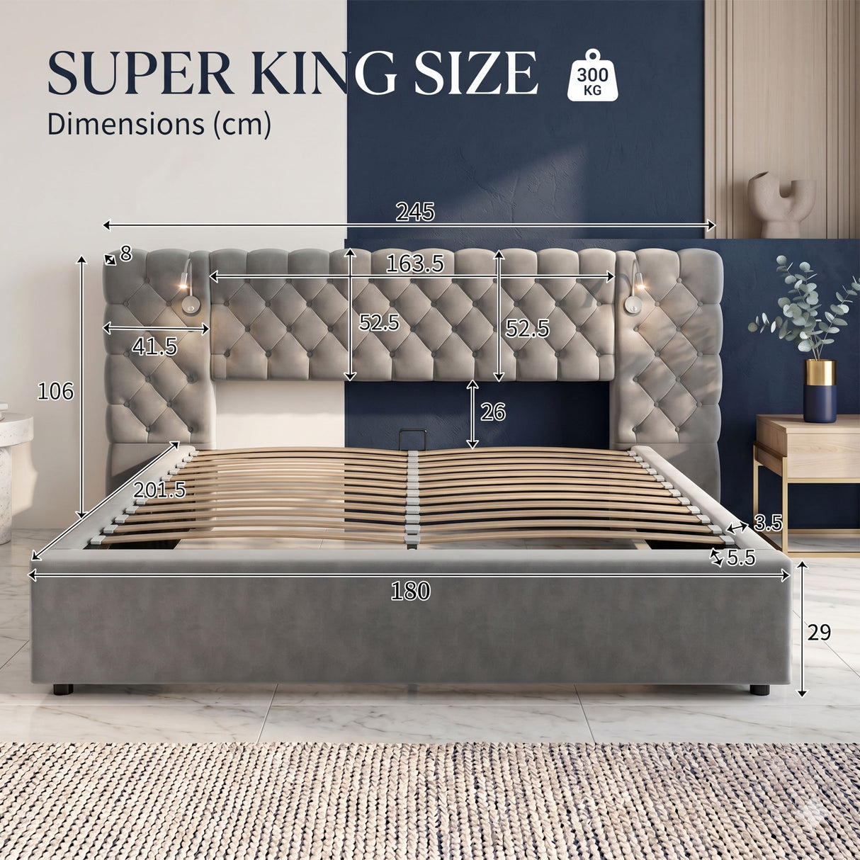 Audreamy Maelis Ottoman Bed Grey Velvet