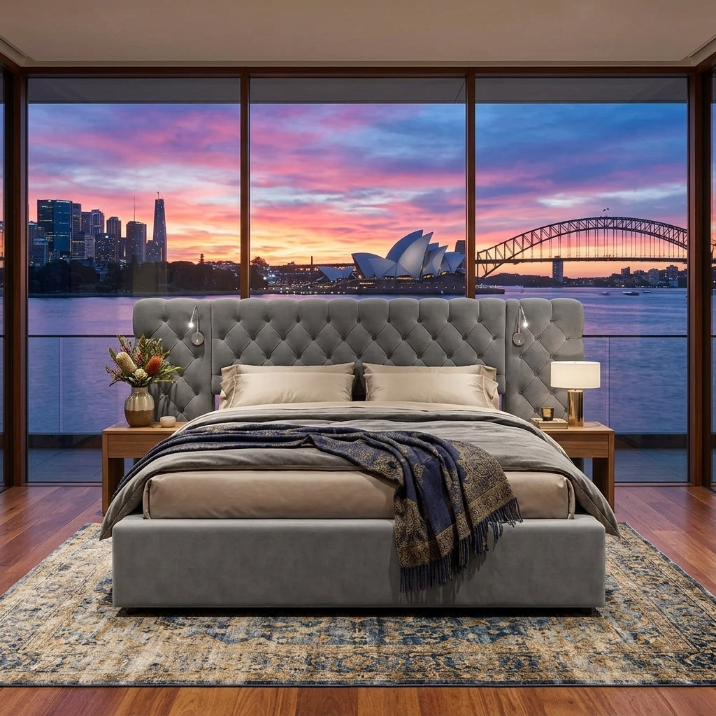 Audreamy Maelis Ottoman Bed Grey Velvet