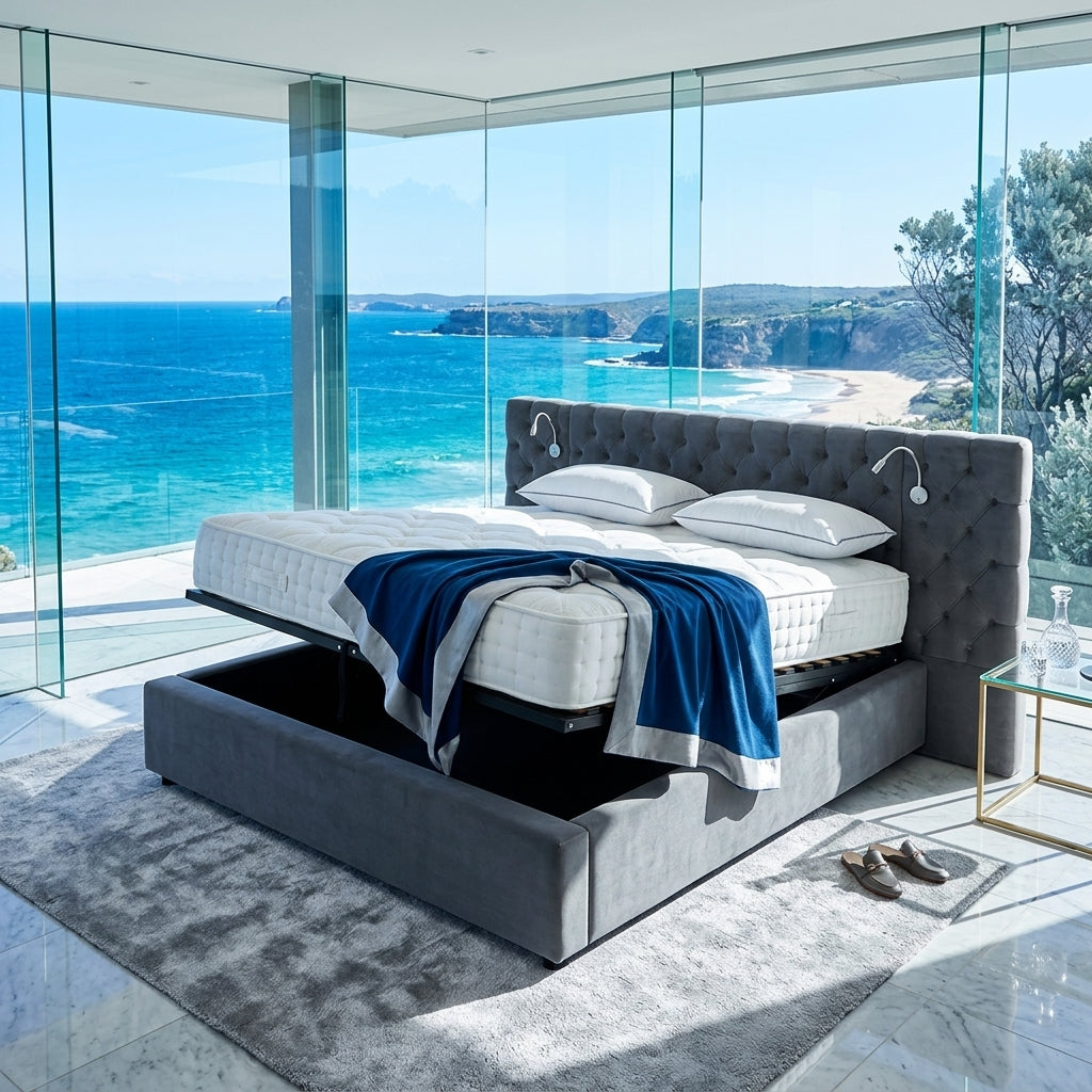 Audreamy Maelis Ottoman Bed Grey Velvet