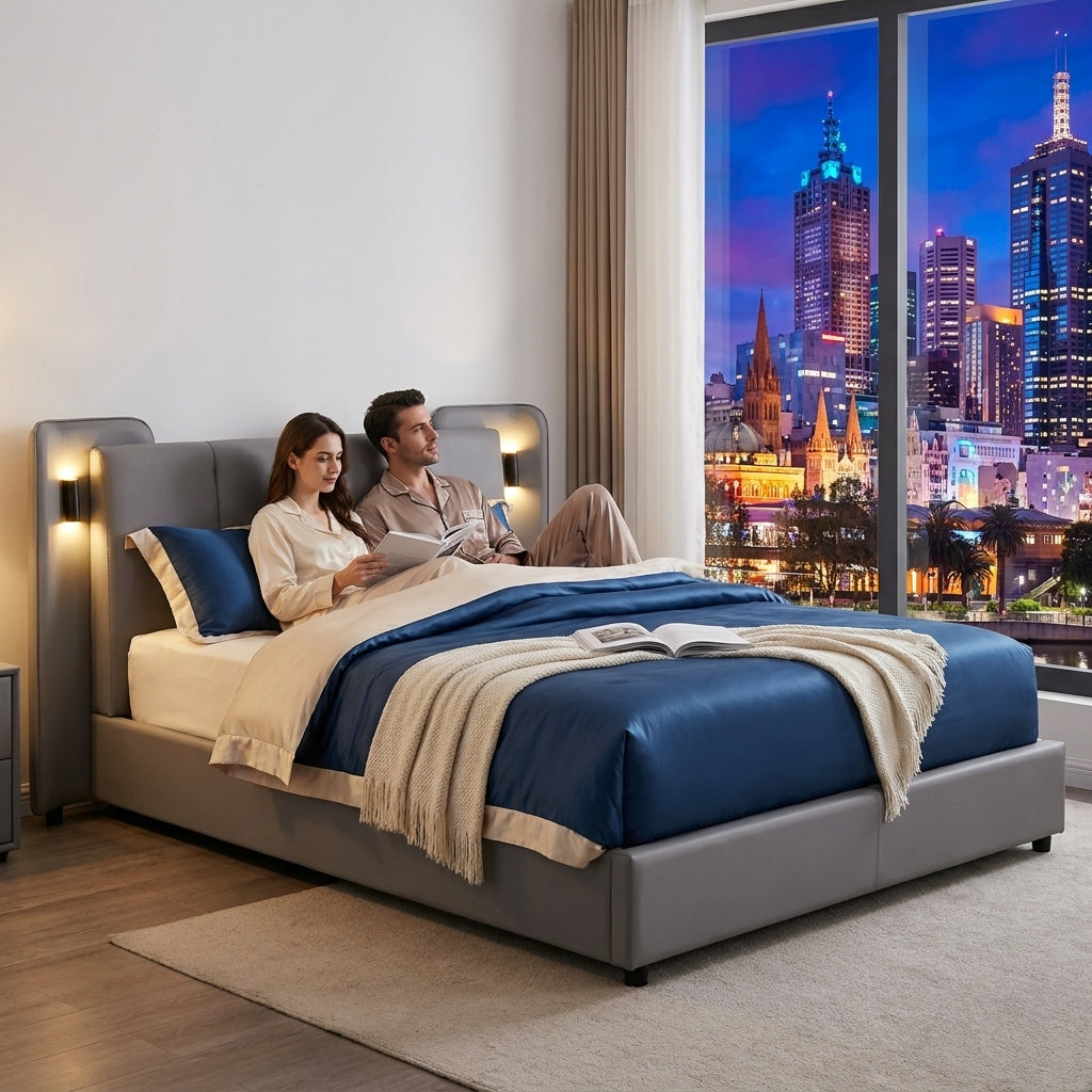 Audreamy Rowan Upholstered Bed Grey PU Double
