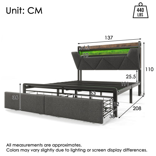 Audreamy Timeless Storage Bed Frame with Storage Drawers Grey Linen