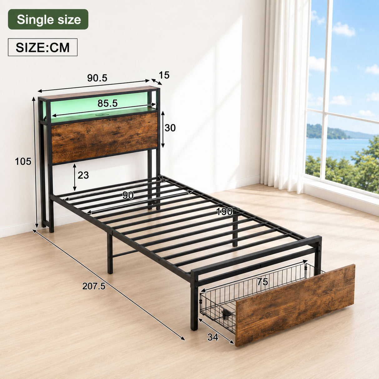 Audreamy Hudson Bed Frame with Storage Drawers Black Wood