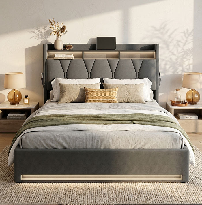 Audreamy Vega Ottoman Bed Frame Grey Velvet