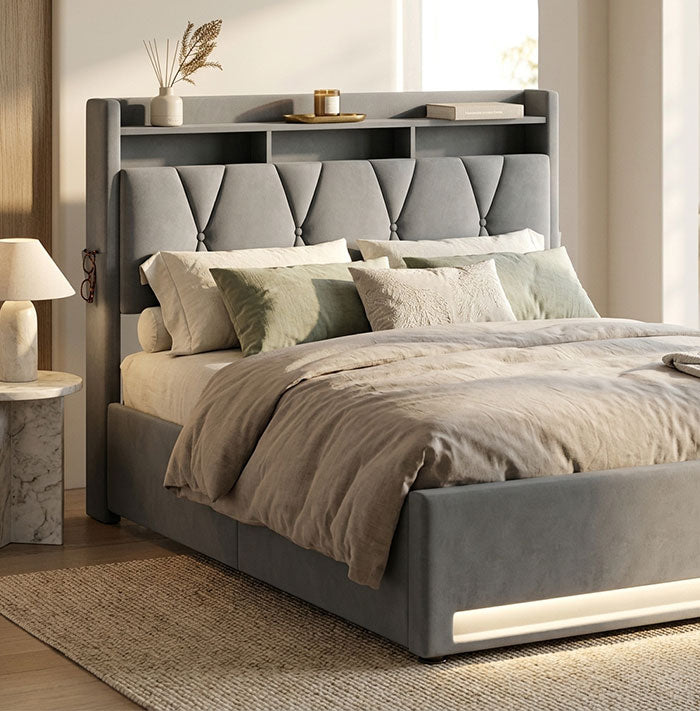 Audreamy Vega Ottoman Bed Frame Grey Velvet