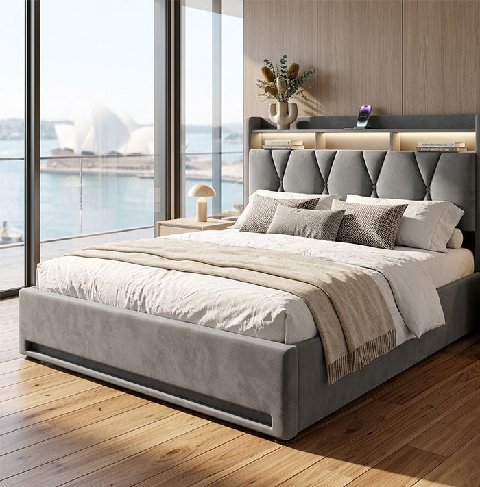 Audreamy Vega Ottoman Bed Frame Grey Velvet