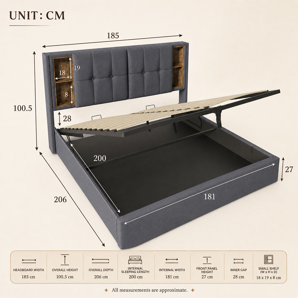 Audreamy Vertex Ottoman Bed Grey Linen