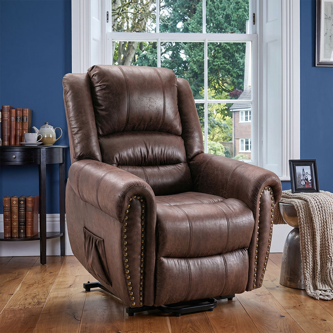 Recliner Armchair Large Power Lift with Massage and Heat, Massage Chair Heavy Duty Electric Faux Leather Reclining Chairs