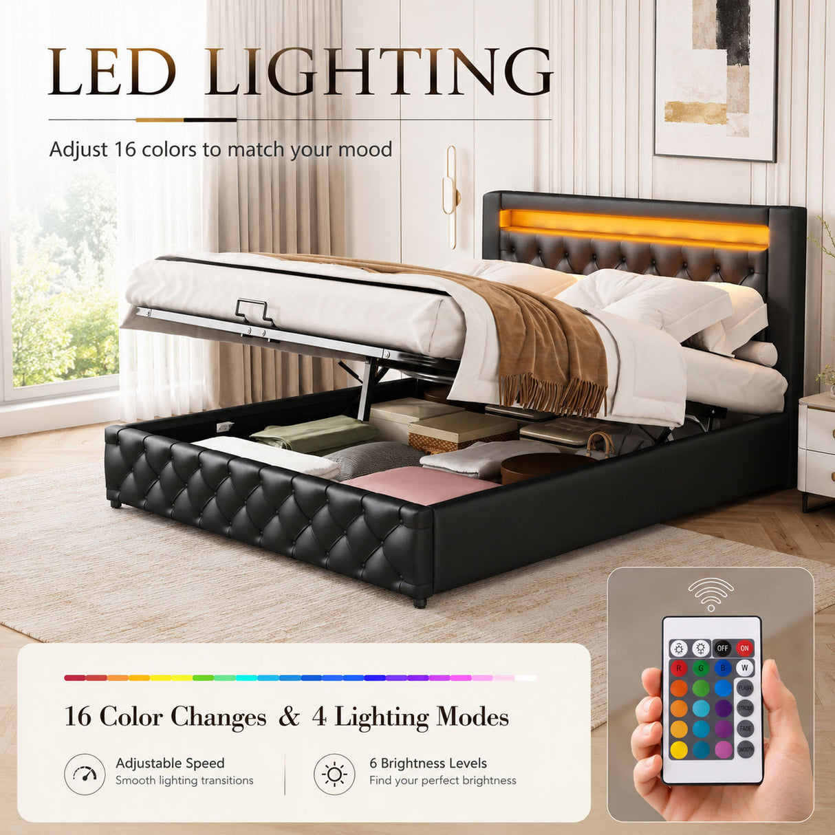 Audreamy Milano Ottoman Bed Black PU Double