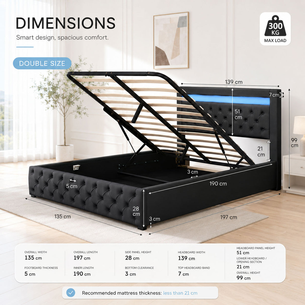 Audreamy Milano Ottoman Bed Black PU Double