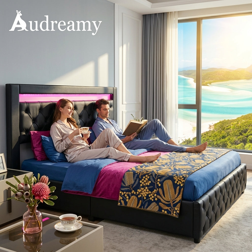 Audreamy Milano Ottoman Bed Black PU Double
