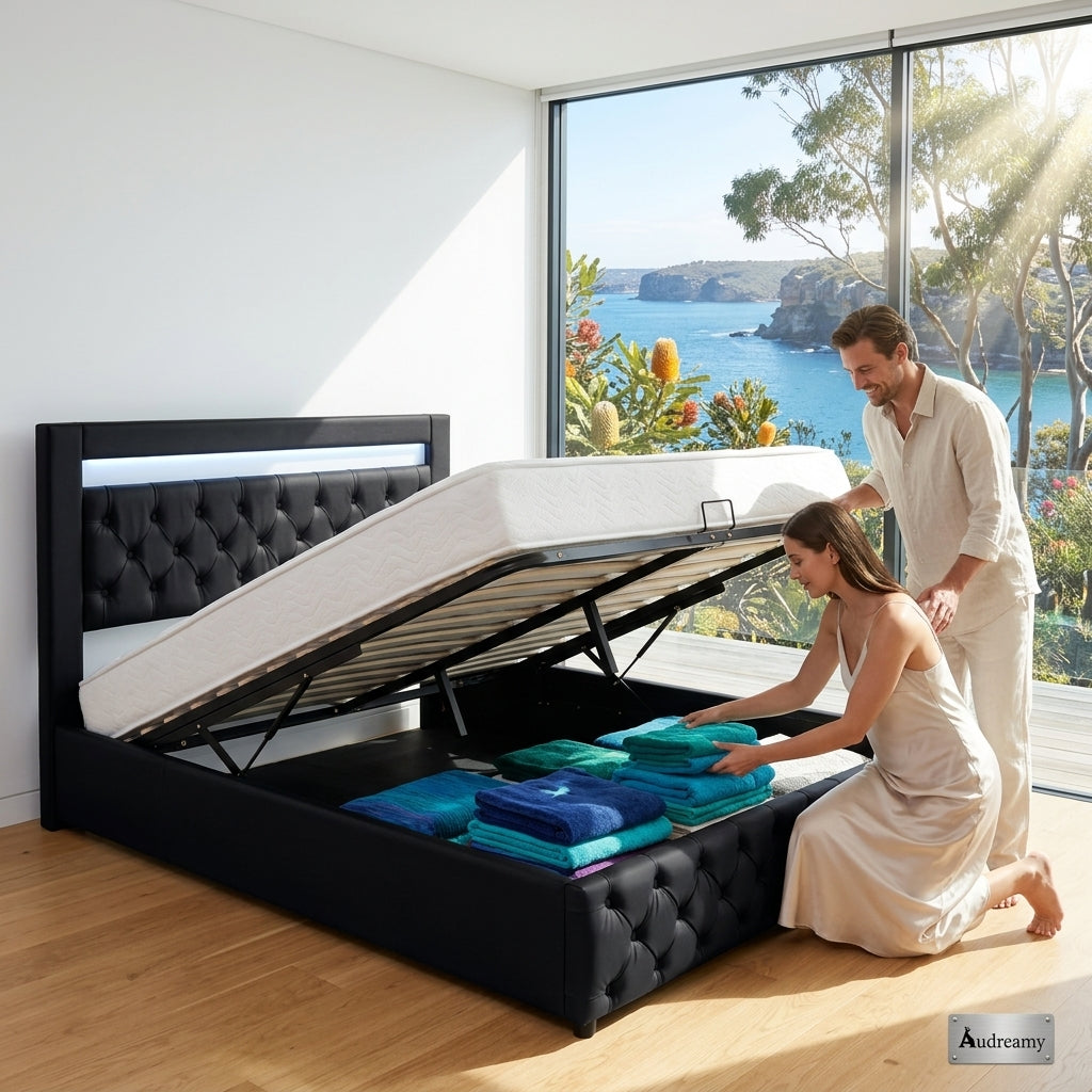 Audreamy Milano Ottoman Bed Black PU Double