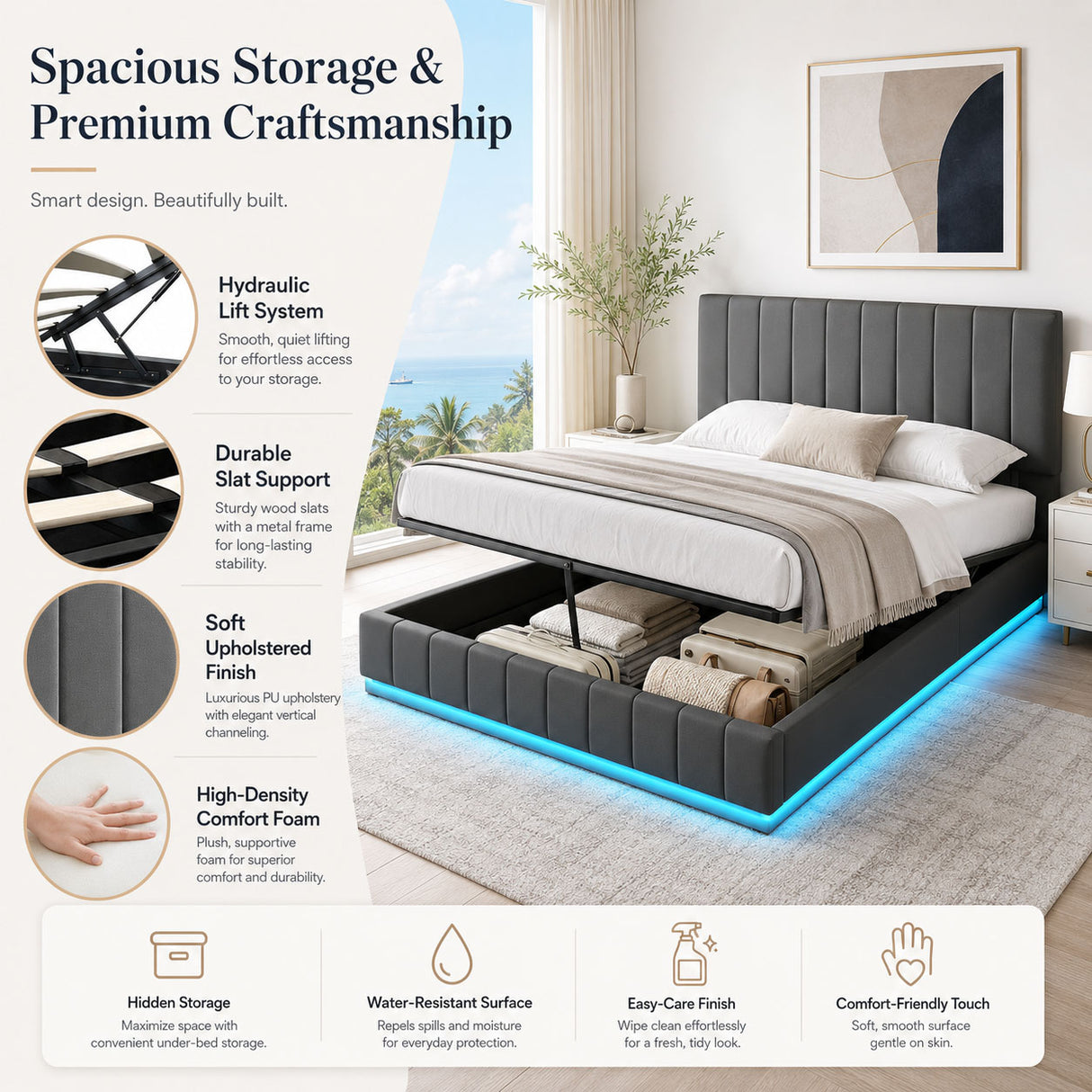 Audreamy Selene Ottoman Bed Grey Leather