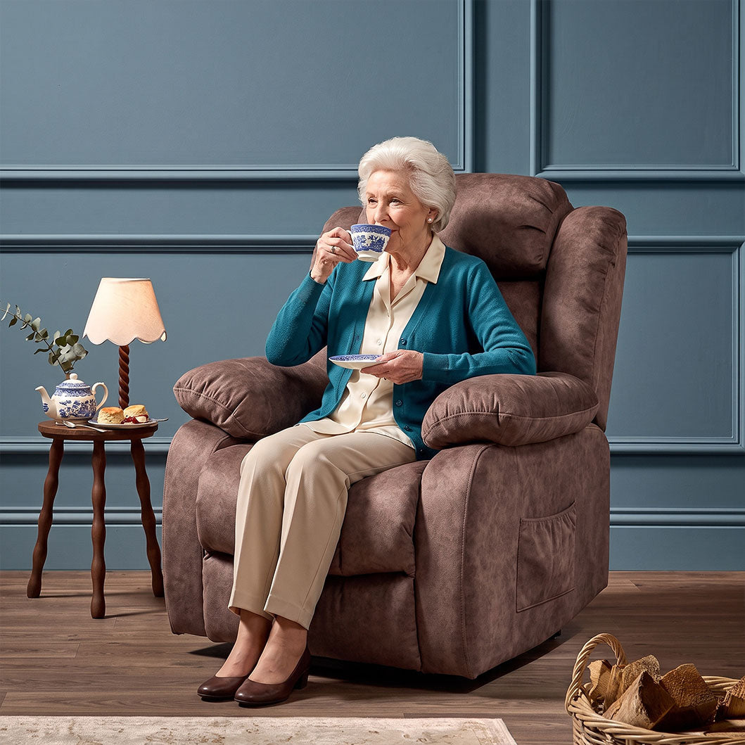 Audreamy Riser Recliner Chair Velvet Taupe with Massage & Heat