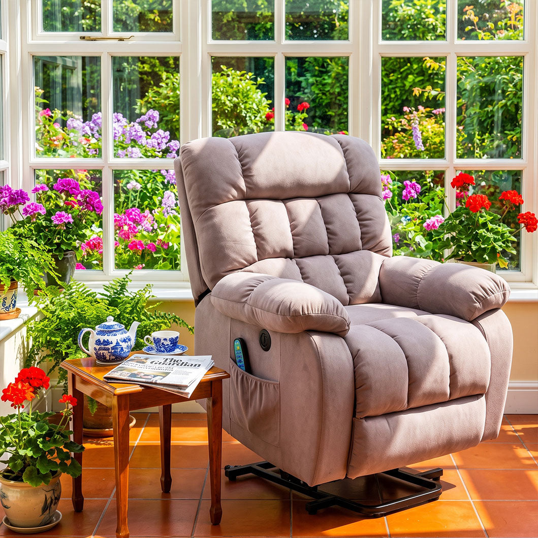 Recliner Armchair Electric Power Lift Sofa with Massage and Heat for Elderly 2 Side Pockets USB Ports Single Recliner Chairs