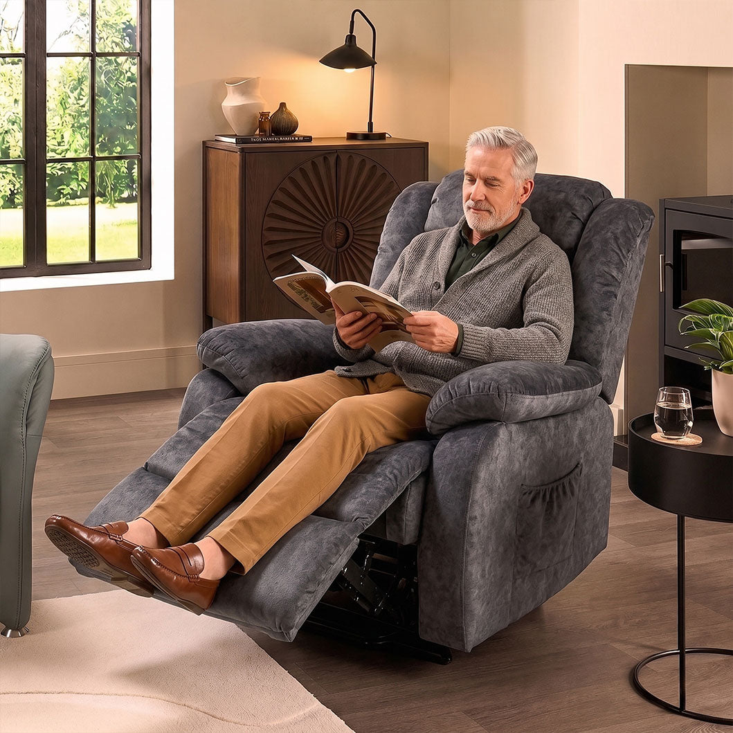 Audreamy Riser Recliner Chair Velvet Black with Massage & Heat