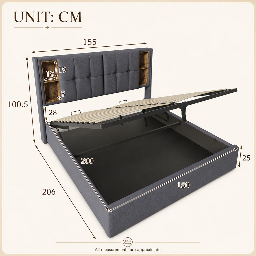 Audreamy Vertex Ottoman Bed Grey Linen