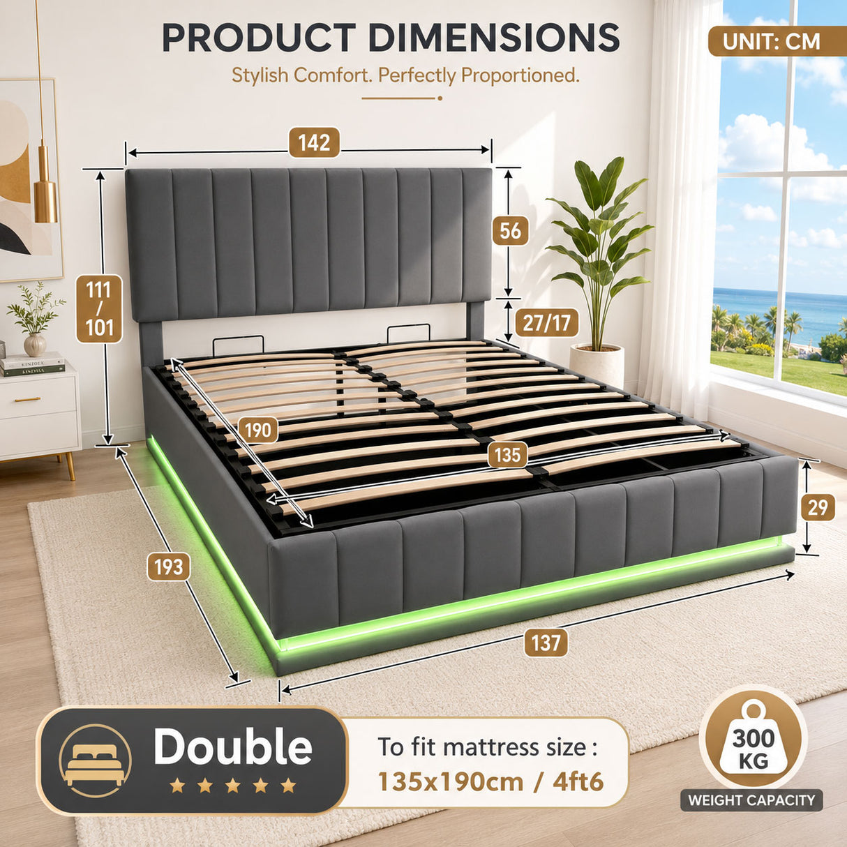 Audreamy Selene Ottoman Bed Grey Leather
