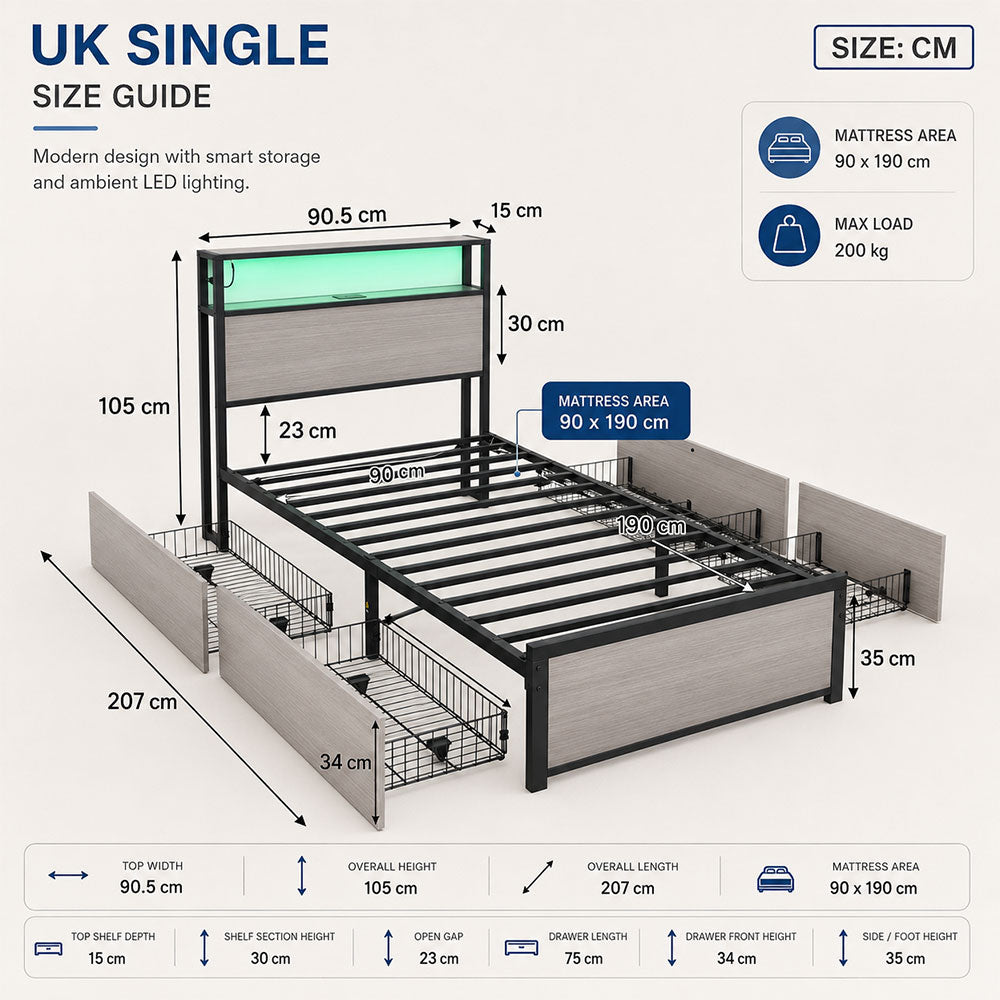 Audreamy Metal Bed Multifunctional bed Grey