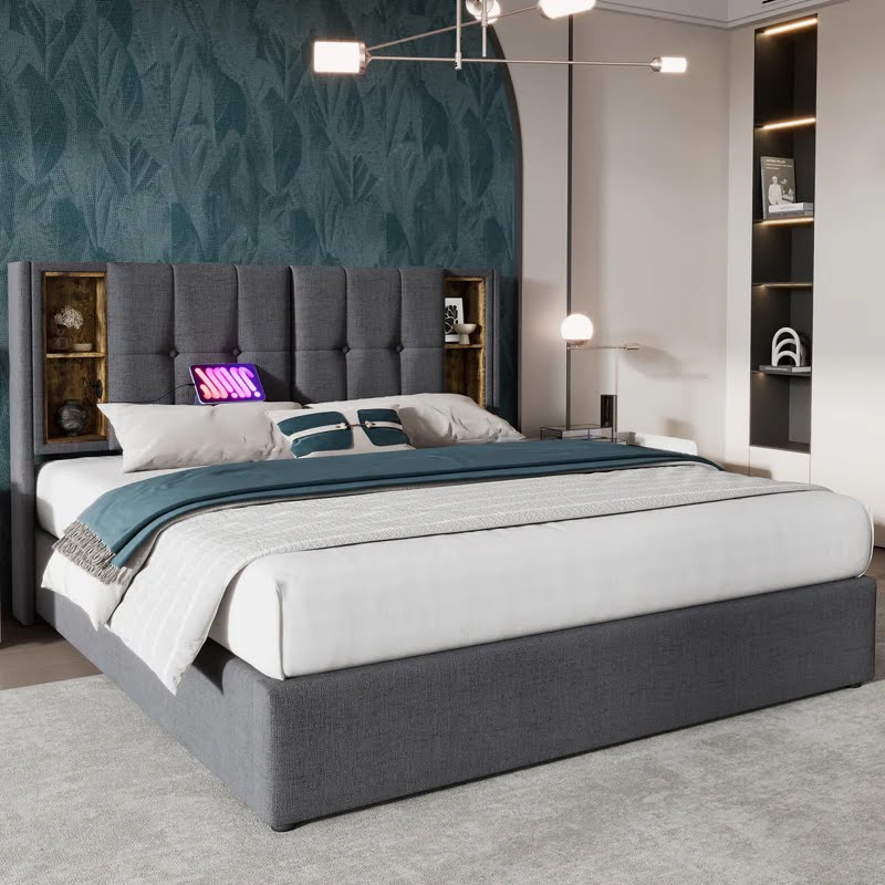 Audreamy Vertex Ottoman Bed Grey Linen