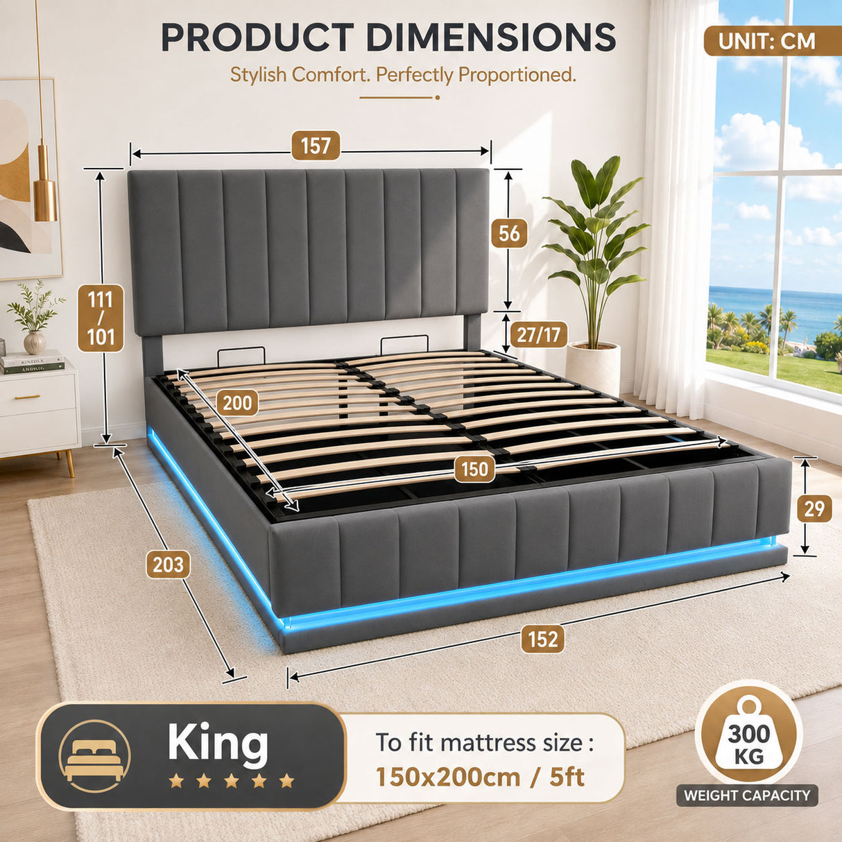Audreamy Selene Ottoman Bed Grey Leather