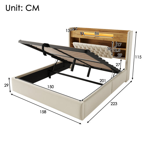 Audreamy Dorma Upholstered Bed with Storage Drawers, LED & USB Charging Beige Linen
