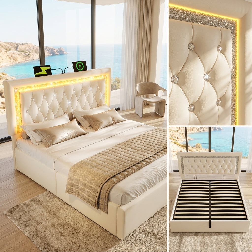 Audreamy Orionis Ottoman Bed Beige Velvet