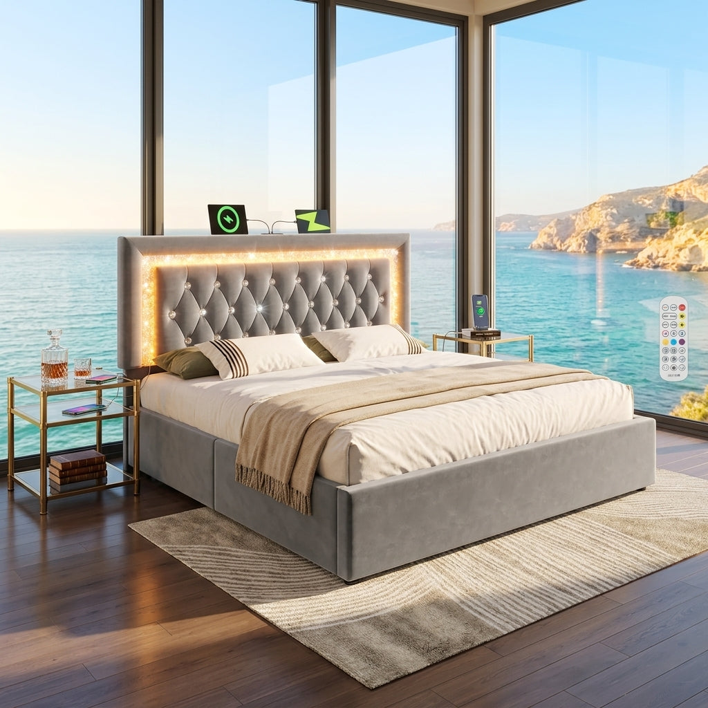 Audreamy Orionis Ottoman Bed Grey Velvet